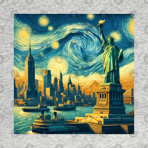 New York City, USA, in the style of Vincent van Gogh's Starry Night by CreativeSparkzz